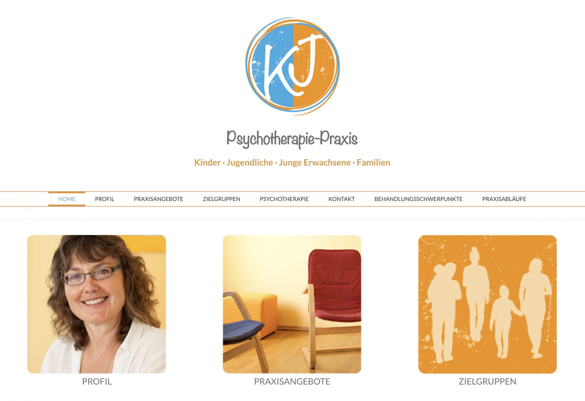 Webseite einer Psychotherapie-Praxis.