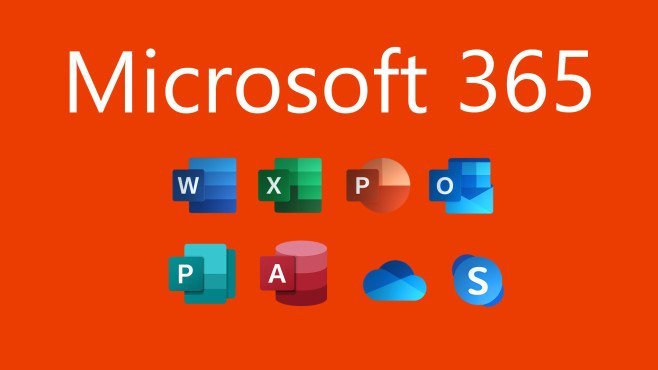 Microsoft 365 software icons on orange