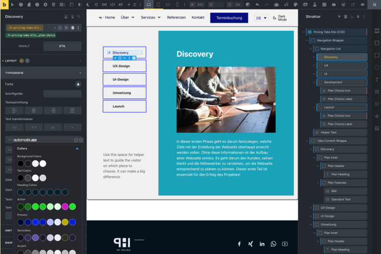 Umsetzung der Webseite